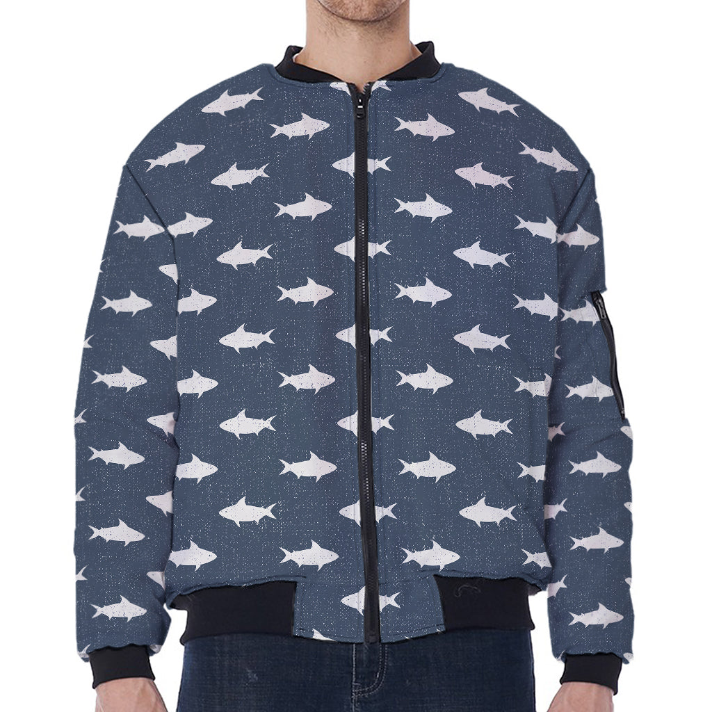 Shark Fish Pattern Print Zip Sleeve Bomber Jacket