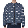 Shark Fish Pattern Print Zip Sleeve Bomber Jacket