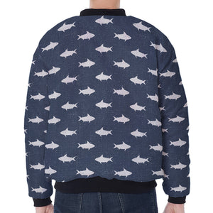 Shark Fish Pattern Print Zip Sleeve Bomber Jacket