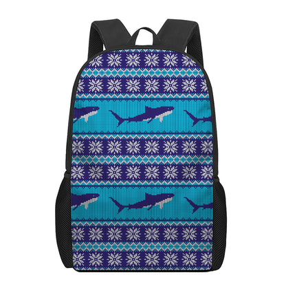 Shark Knitted Pattern Print 17 Inch Backpack