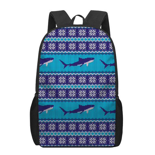 Shark Knitted Pattern Print 17 Inch Backpack