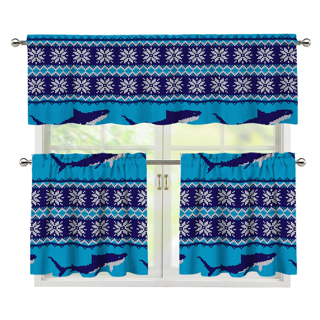 Shark Knitted Pattern Print 3 Piece Kitchen Curtains