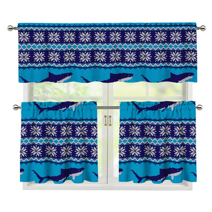 Shark Knitted Pattern Print 3 Piece Kitchen Curtains