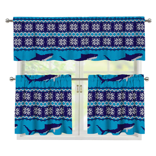 Shark Knitted Pattern Print 3 Piece Kitchen Curtains