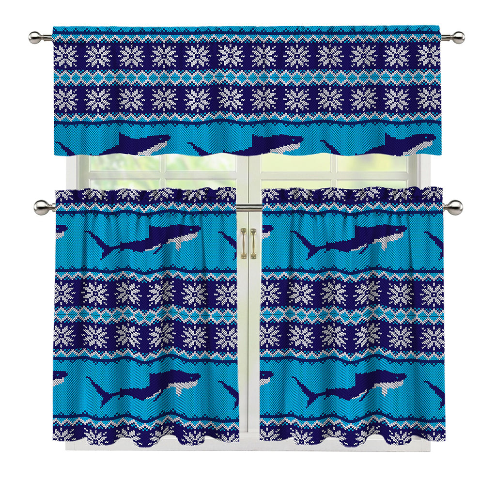 Shark Knitted Pattern Print 3 Piece Kitchen Curtains