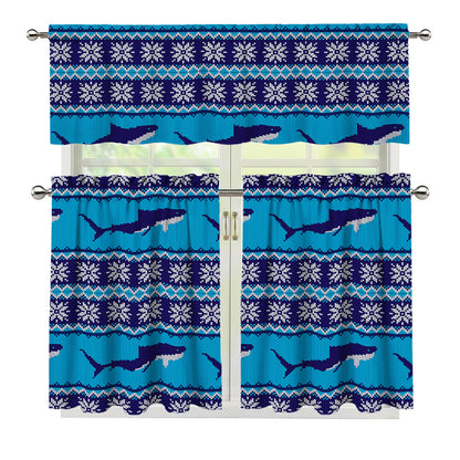 Shark Knitted Pattern Print 3 Piece Kitchen Curtains