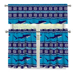 Shark Knitted Pattern Print 3 Piece Kitchen Curtains