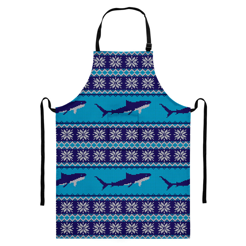 Shark Knitted Pattern Print Bib Apron With Pocket