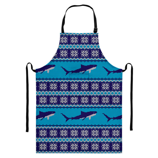 Shark Knitted Pattern Print Bib Apron With Pocket