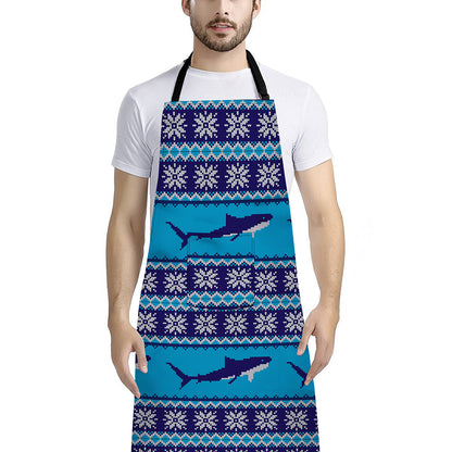 Shark Knitted Pattern Print Bib Apron With Pocket