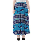 Shark Knitted Pattern Print Chiffon Maxi Skirt