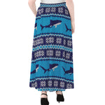 Shark Knitted Pattern Print Chiffon Maxi Skirt
