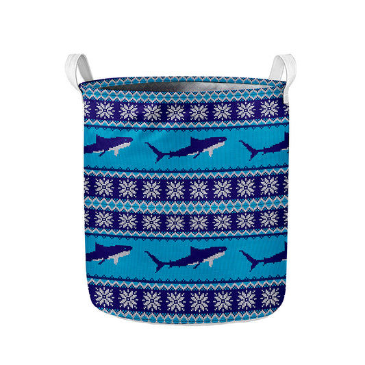 Shark Knitted Pattern Print Collapsible Laundry Basket