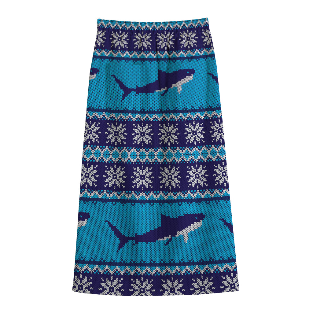Shark Knitted Pattern Print Cotton Front Slit Maxi Skirt