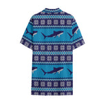 Shark Knitted Pattern Print Cotton Hawaiian Shirt