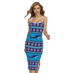 Shark Knitted Pattern Print Cross Back Cami Dress