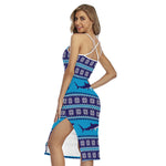 Shark Knitted Pattern Print Cross Back Cami Dress