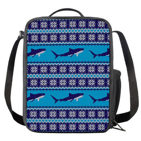 Shark Knitted Pattern Print Crossbody Lunch Bag