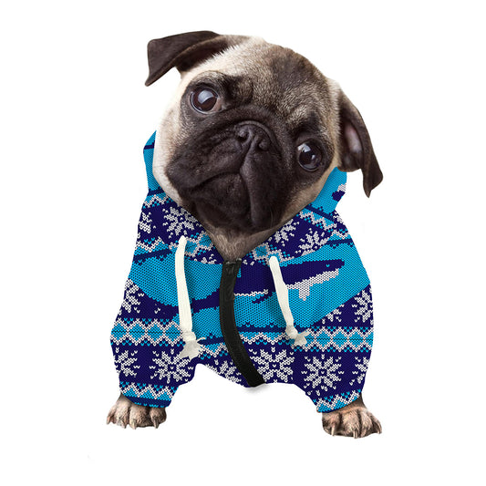 Shark Knitted Pattern Print Dog Zip Up Hoodie