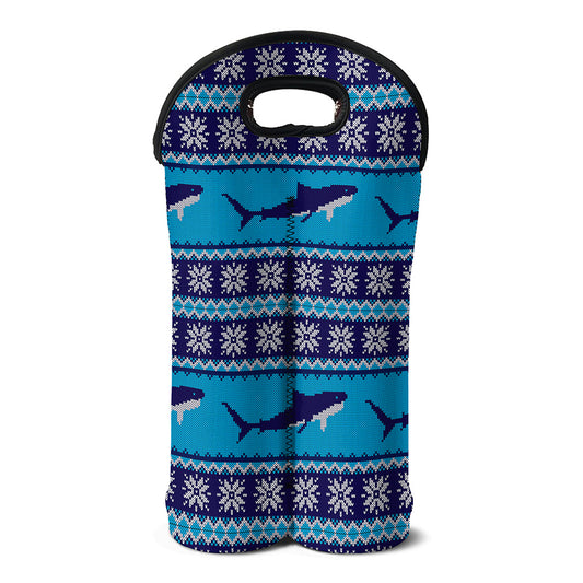 Shark Knitted Pattern Print Double Neoprene Wine Tote