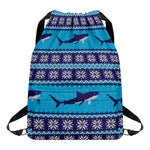 Shark Knitted Pattern Print Drawstring Backpack