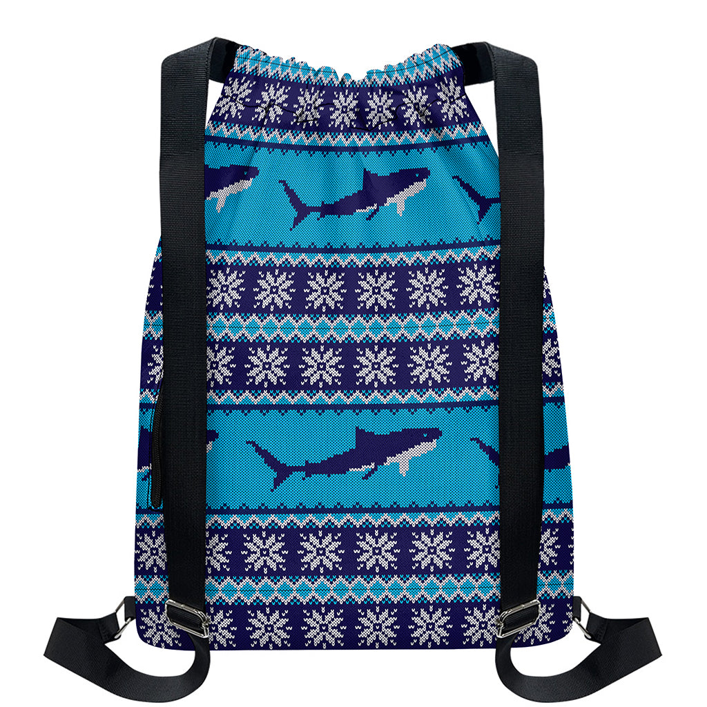 Shark Knitted Pattern Print Drawstring Backpack