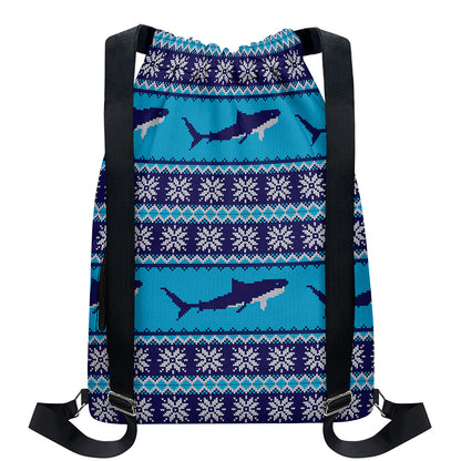 Shark Knitted Pattern Print Drawstring Backpack