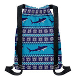 Shark Knitted Pattern Print Drawstring Backpack