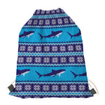 Shark Knitted Pattern Print Drawstring Bag