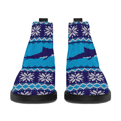 Shark Knitted Pattern Print Flat Ankle Boots