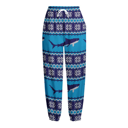 Shark Knitted Pattern Print Fleece Lined Knit Pants