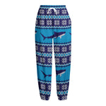 Shark Knitted Pattern Print Fleece Lined Knit Pants