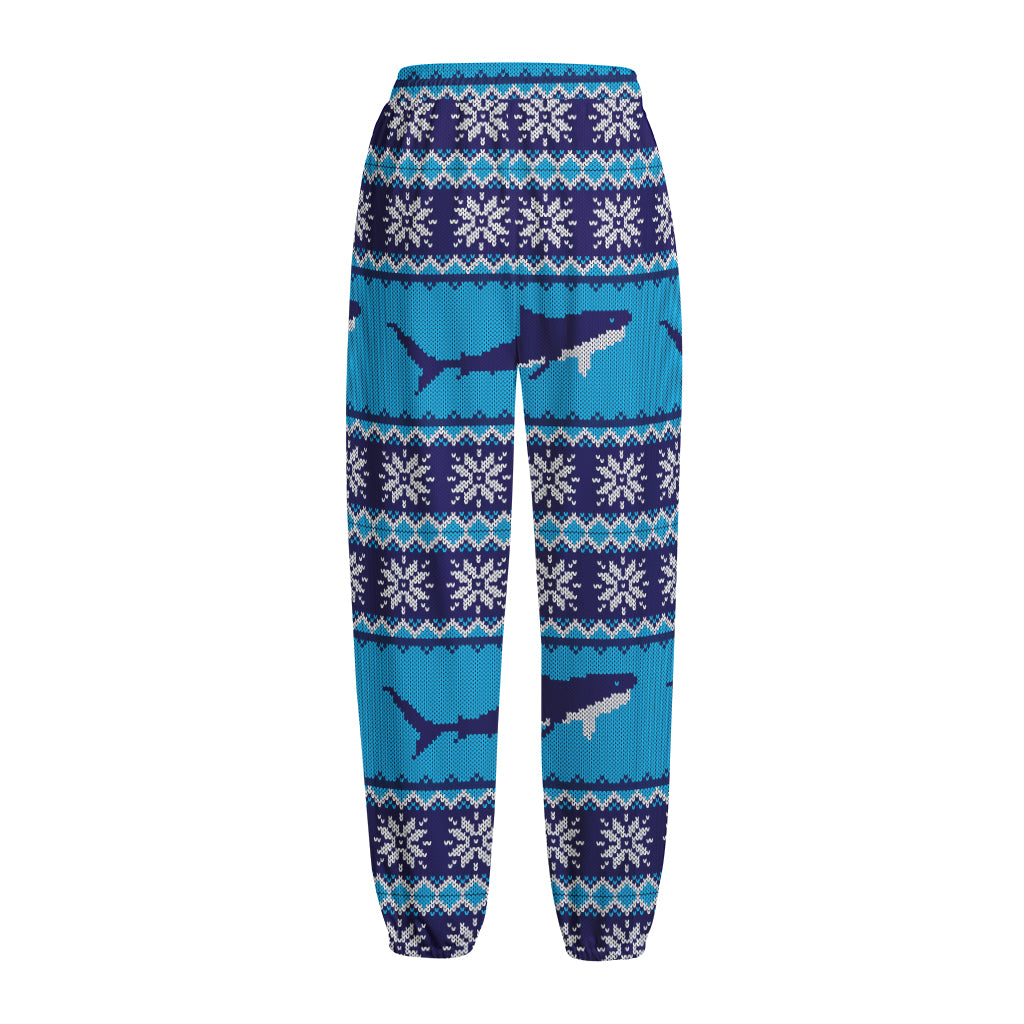 Shark Knitted Pattern Print Fleece Lined Knit Pants