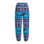 Shark Knitted Pattern Print Fleece Lined Knit Pants