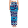 Shark Knitted Pattern Print High Slit Maxi Skirt