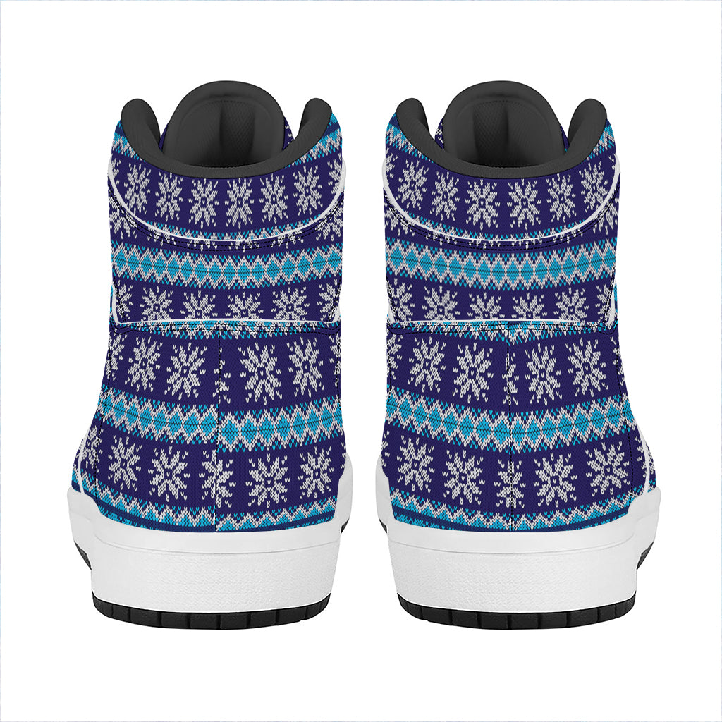 Shark Knitted Pattern Print High Top Leather Sneakers