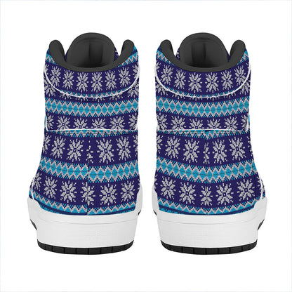 Shark Knitted Pattern Print High Top Leather Sneakers