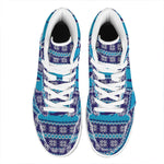Shark Knitted Pattern Print High Top Leather Sneakers
