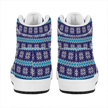 Shark Knitted Pattern Print High Top Leather Sneakers