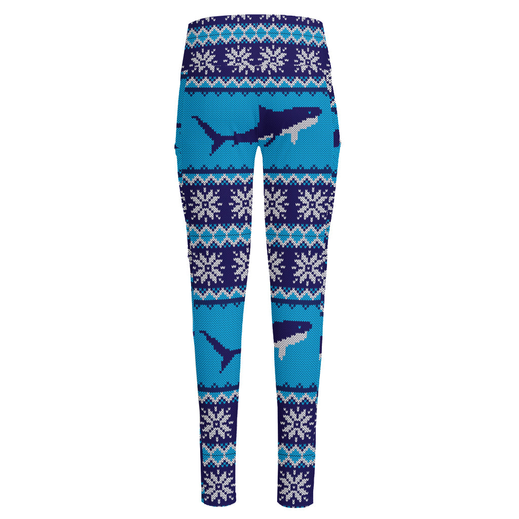 Shark Knitted Pattern Print High-Waisted Pocket Leggings