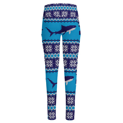 Shark Knitted Pattern Print High-Waisted Pocket Leggings