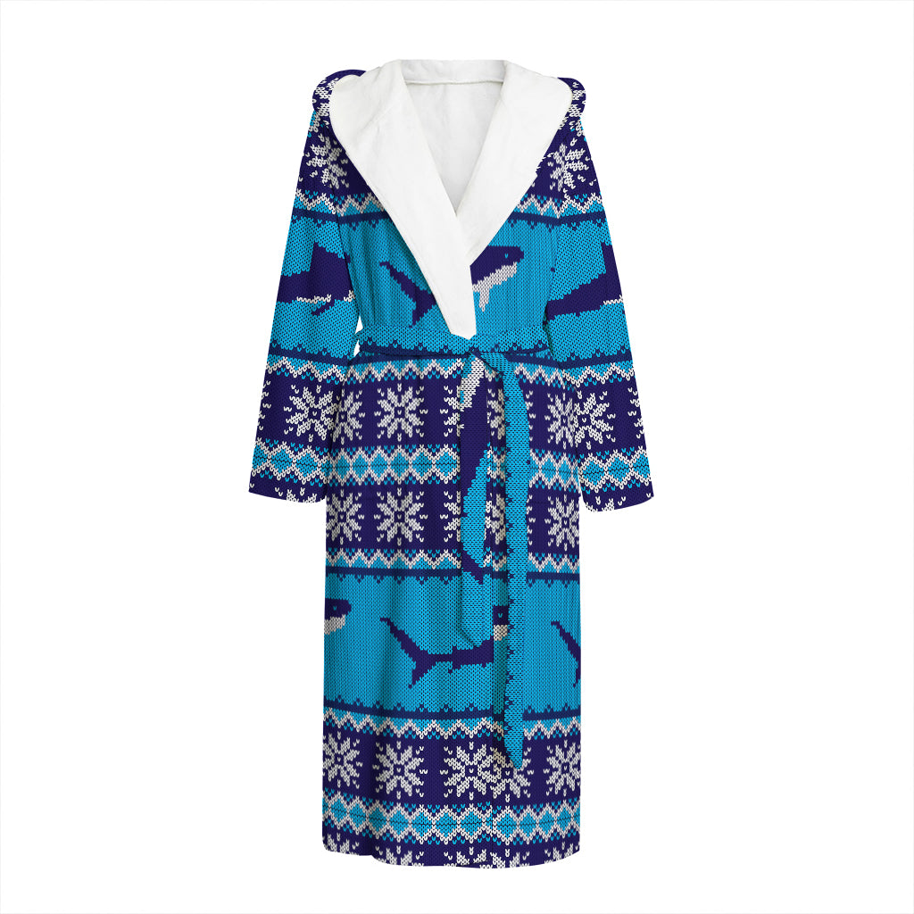 Shark Knitted Pattern Print Hooded Bathrobe