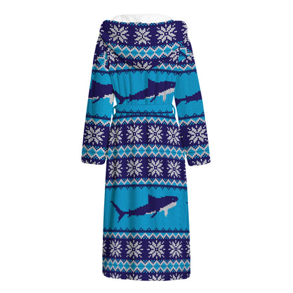 Shark Knitted Pattern Print Hooded Bathrobe
