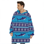 Shark Knitted Pattern Print Hoodie Blanket