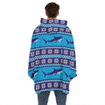 Shark Knitted Pattern Print Hoodie Blanket