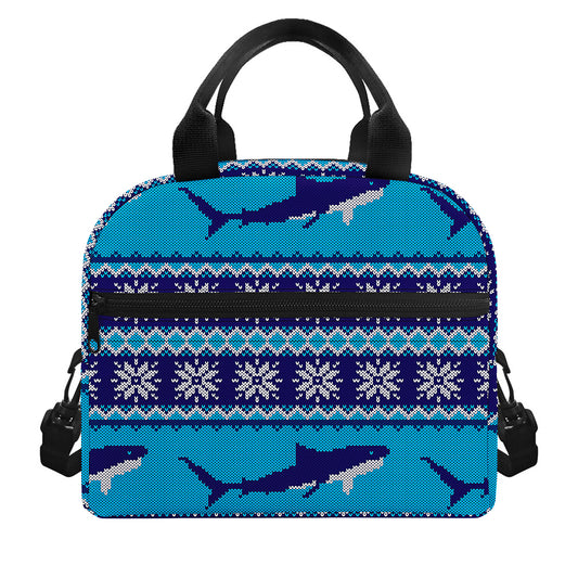 Shark Knitted Pattern Print Insulated Lunch Bag