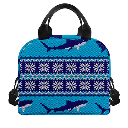 Shark Knitted Pattern Print Insulated Lunch Bag