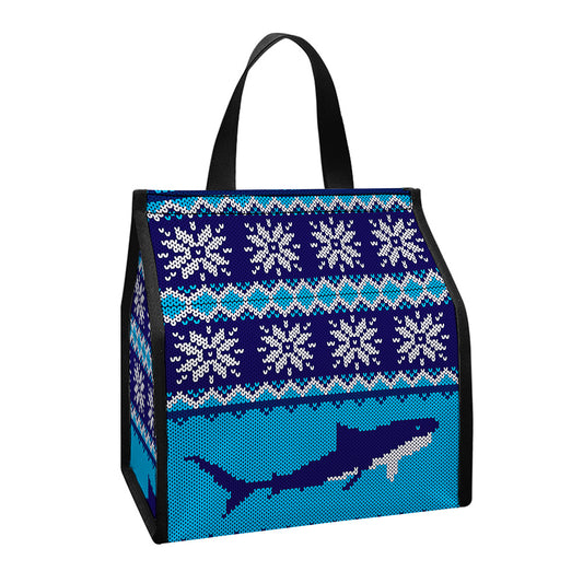 Shark Knitted Pattern Print Insulated Lunch Tote