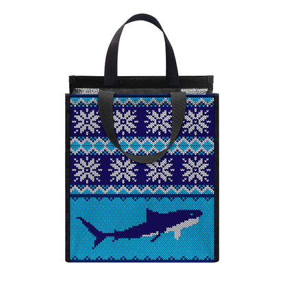 Shark Knitted Pattern Print Insulated Lunch Tote