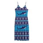 Shark Knitted Pattern Print Jersey Midi Cami Dress